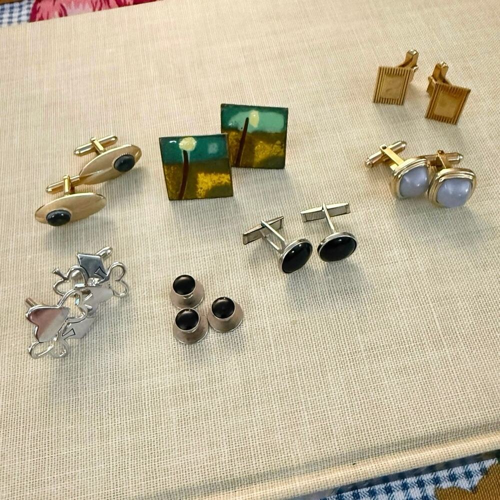 Lot of 7 Sets • Vintage Cuff Links + Tuxedo Studs • Swank + Pioneer • Enamel